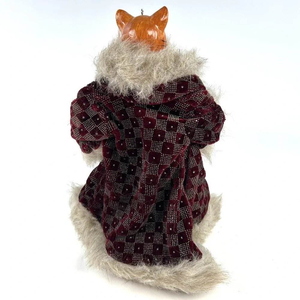 Katherine's Collection Style Victorian Cat Doll Faux Fur Burgundy Ornament